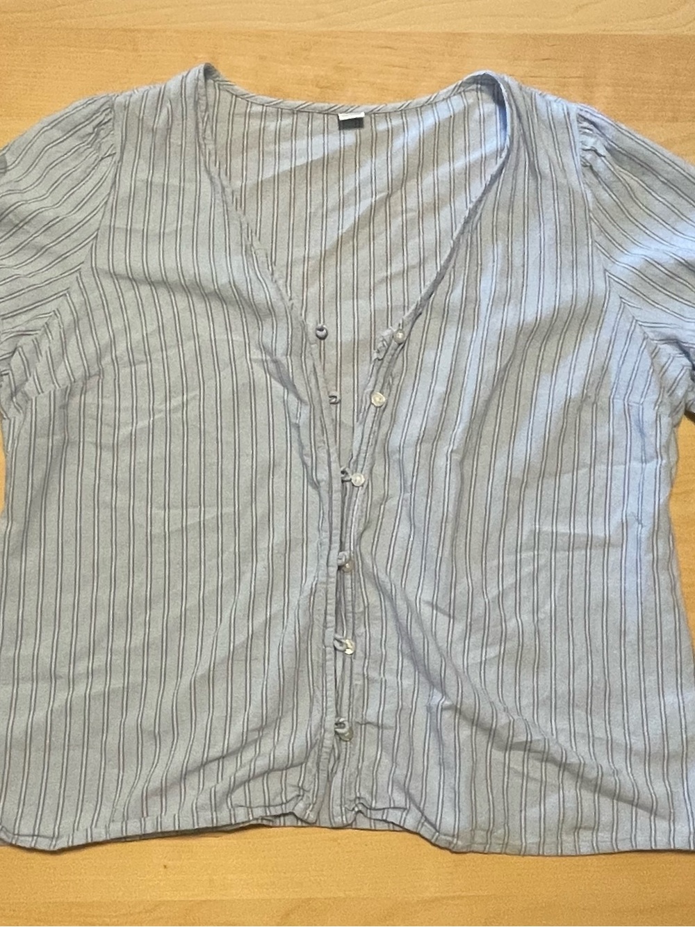 Old Navy Light Blue and White Striped Button-Front Blouse